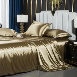 Luxurious Nordic Silk Bedding Set - Duvet Cover, Bed Sheet & Pillowcase - Full Size 4pcs (Champagne Gold)