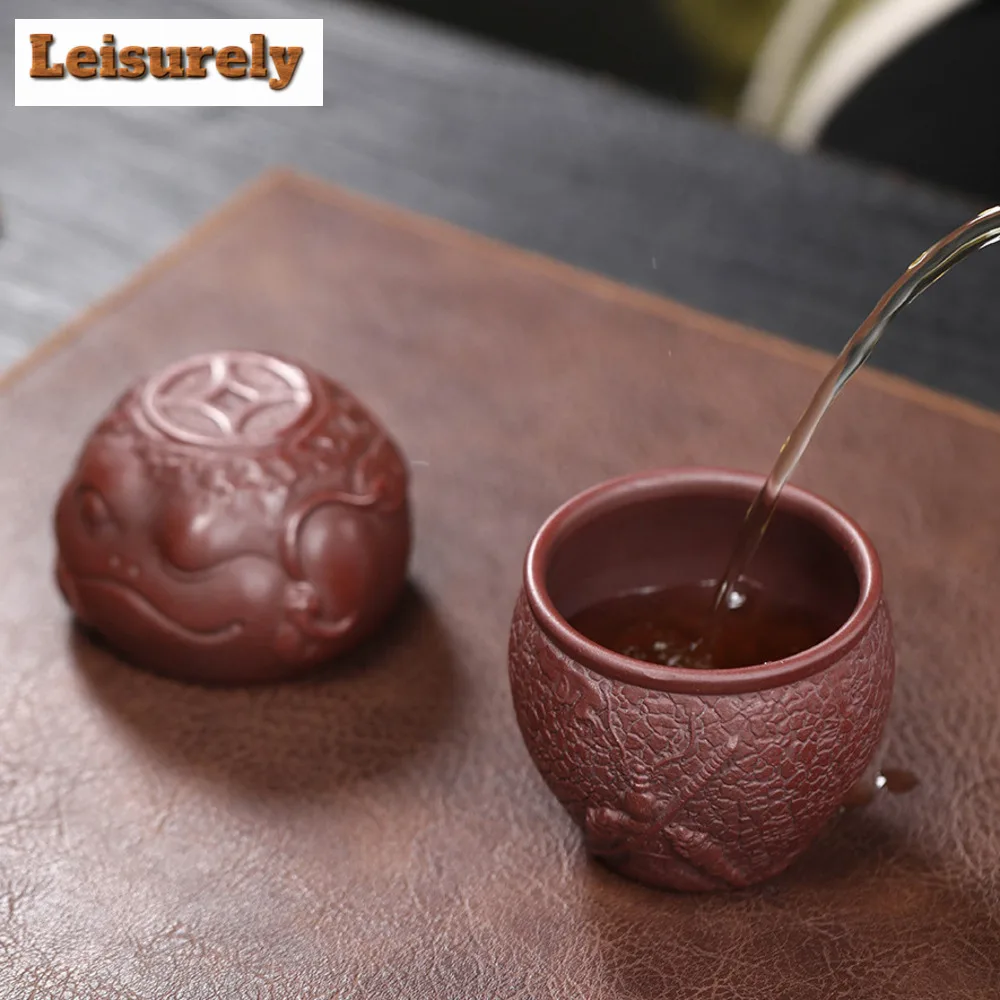 Hadnamde Relief Golden Toad Zisha Teacup Lucky Great Holy Master Cup Yixing Purple Clay Tea Bowl Personal Mug Kung Fu Tea Set