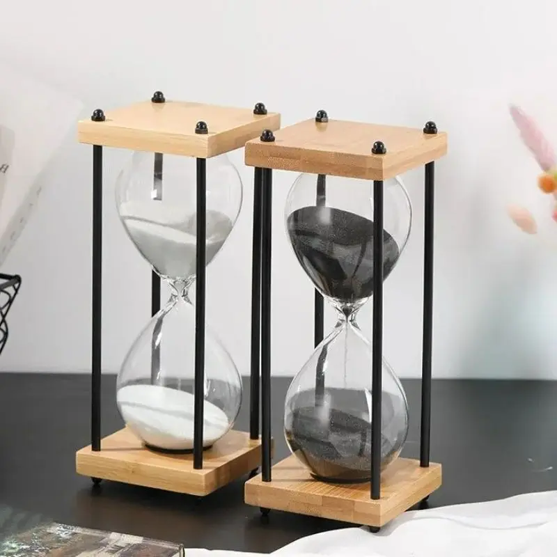 30/60 Minutes Wooden Four-column Handmade Glass Hourglass Sandglass Children Do Homework Timer Creative Sand Clock Home Decor 6