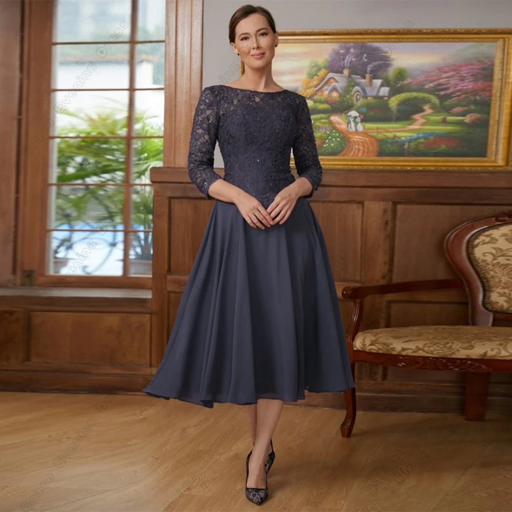 

Classic Scoop Mother of Bride Dresses for Women 2024 Summer New Three Quarter Wedding Party Dresses with Lace Robe De Soirée
