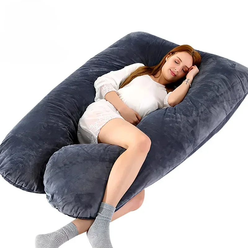 Pregnancy pillow multifunctional maternity pillow casual simple crystal velvet double color abdomen support U-shaped cushion pregnant pillow