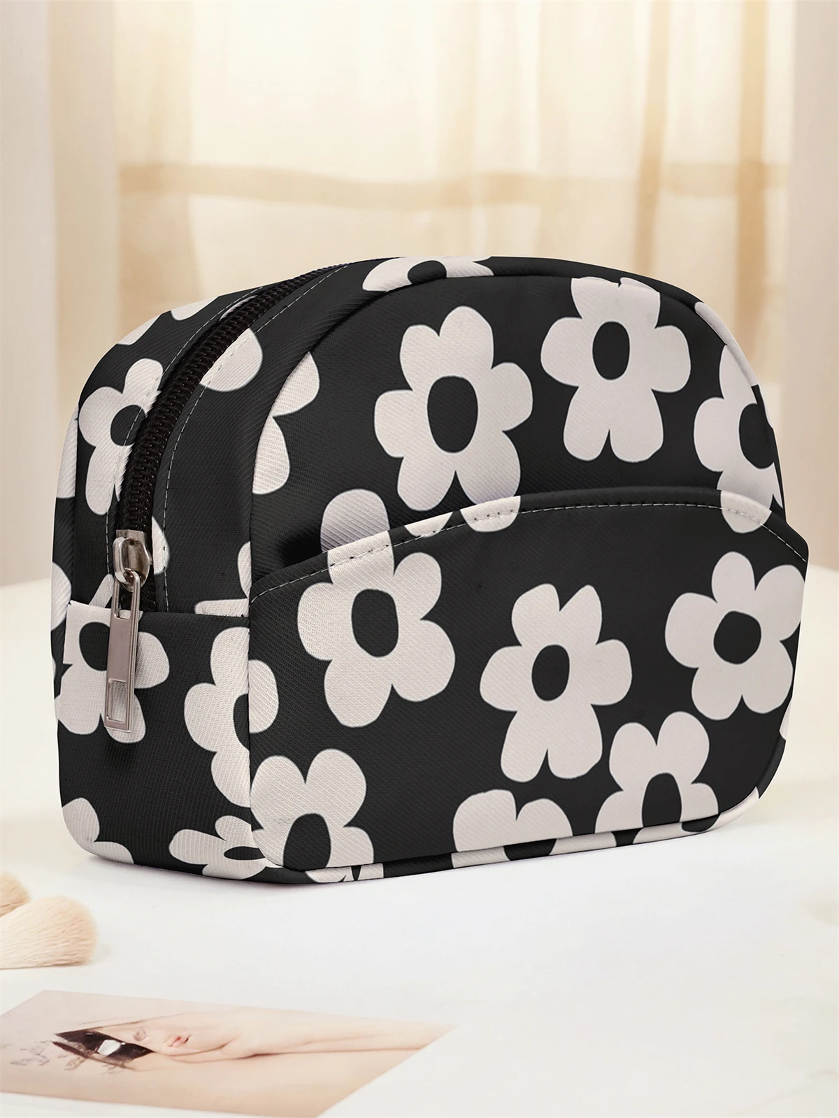 Floral pattern printed makeup bag, multi pocket design, portable toiletry bag, lightweight, suitable for travel and outings