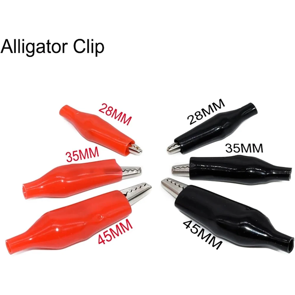 Metal Alligator Clip 28/35/45mm Crocodile Electrical Clamp Testing Probe Meter 28MM 35MM 45MM Black Red Plastic Boot 20pcs
