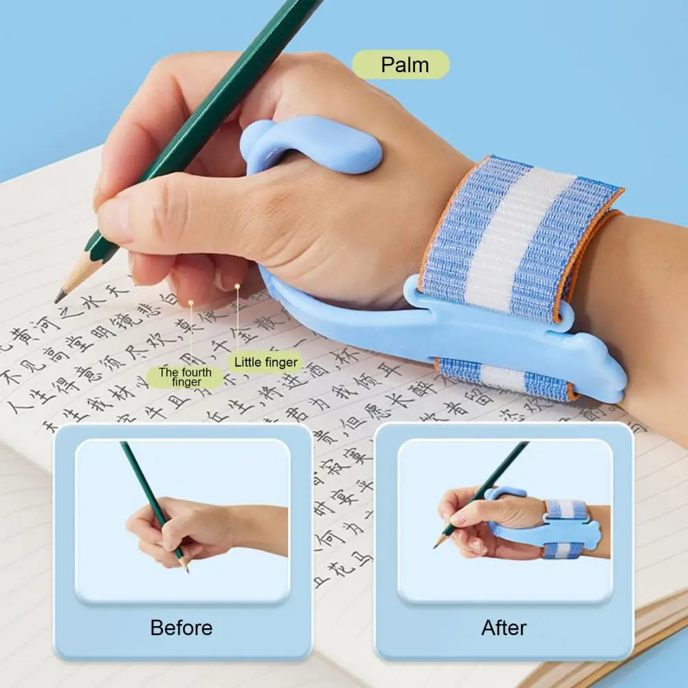 Correct Writing Posture Pen Holder Ergonomic Pen Corrector for Kids Adjustable Wrist Strap Finger Grips Writing Posture Trainer