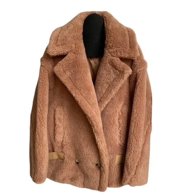 

Women Jacket Teddy Bear Coat Winter Short Coat Female Autumn New Fashion Casual Camel Double Breasted High-end Keep Warm Coat