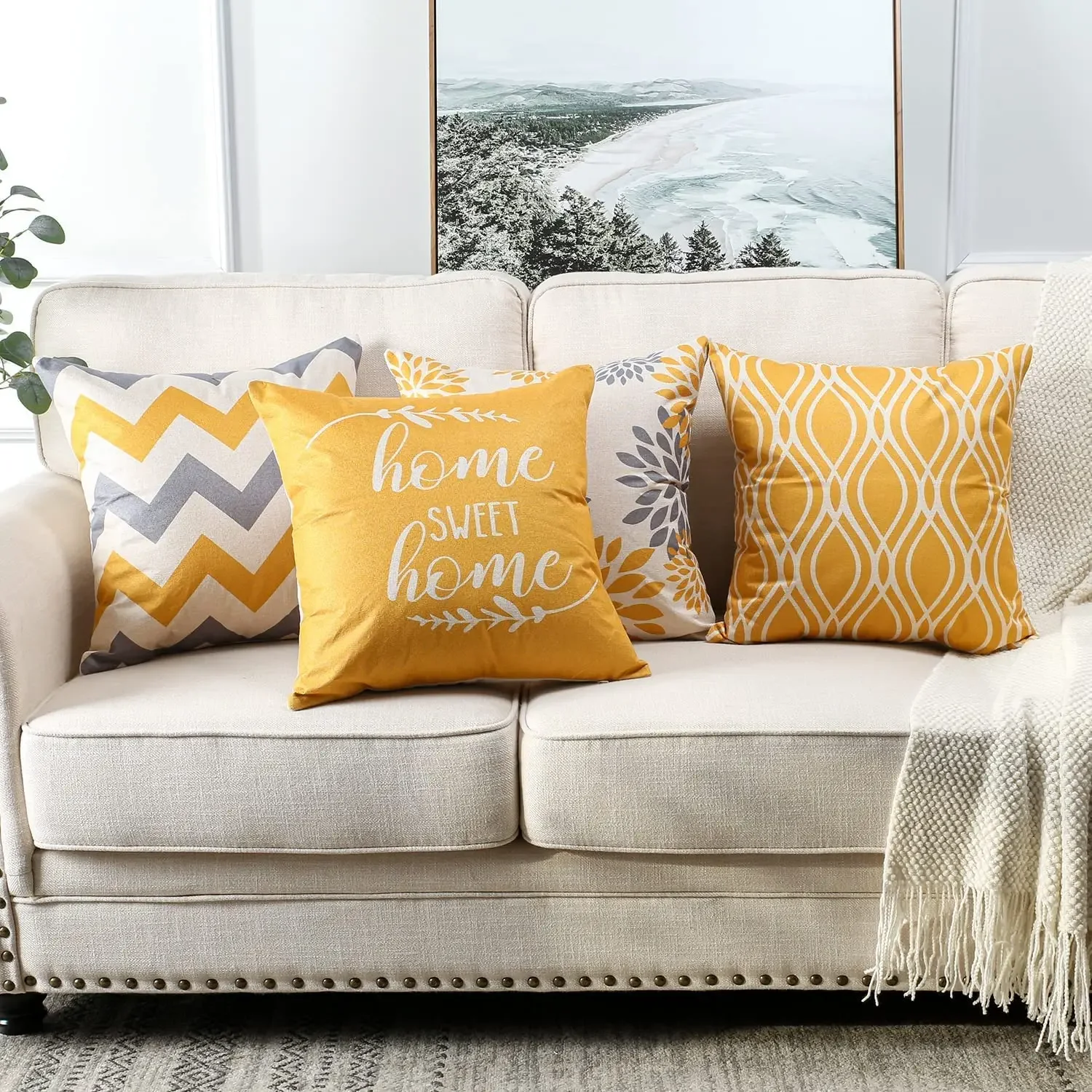 

Yellow Sweet Home Linen Cushion Cover for Car Living Room Sofa Bedroom Home Decor, 40x40 45x45 50x50 60x60 Pillowcase