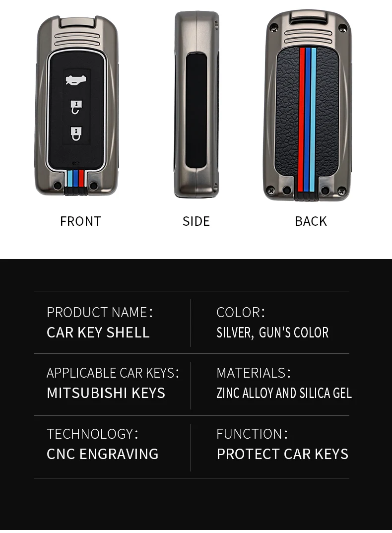 Car Key Case Fob Shell Cover For Mitsubishi ASX L200 Outlander Eclipse Cross Pajero Sport Lancer Accessories Styling Keychain - S55a22b2c8d6b43cca666e448a37b98d18