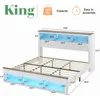Bed Frame with Storage Bookcase Headboard and Footboard, Storage Wood Platform Bed Frame with Wood Slats Support, Noiseless LED 5