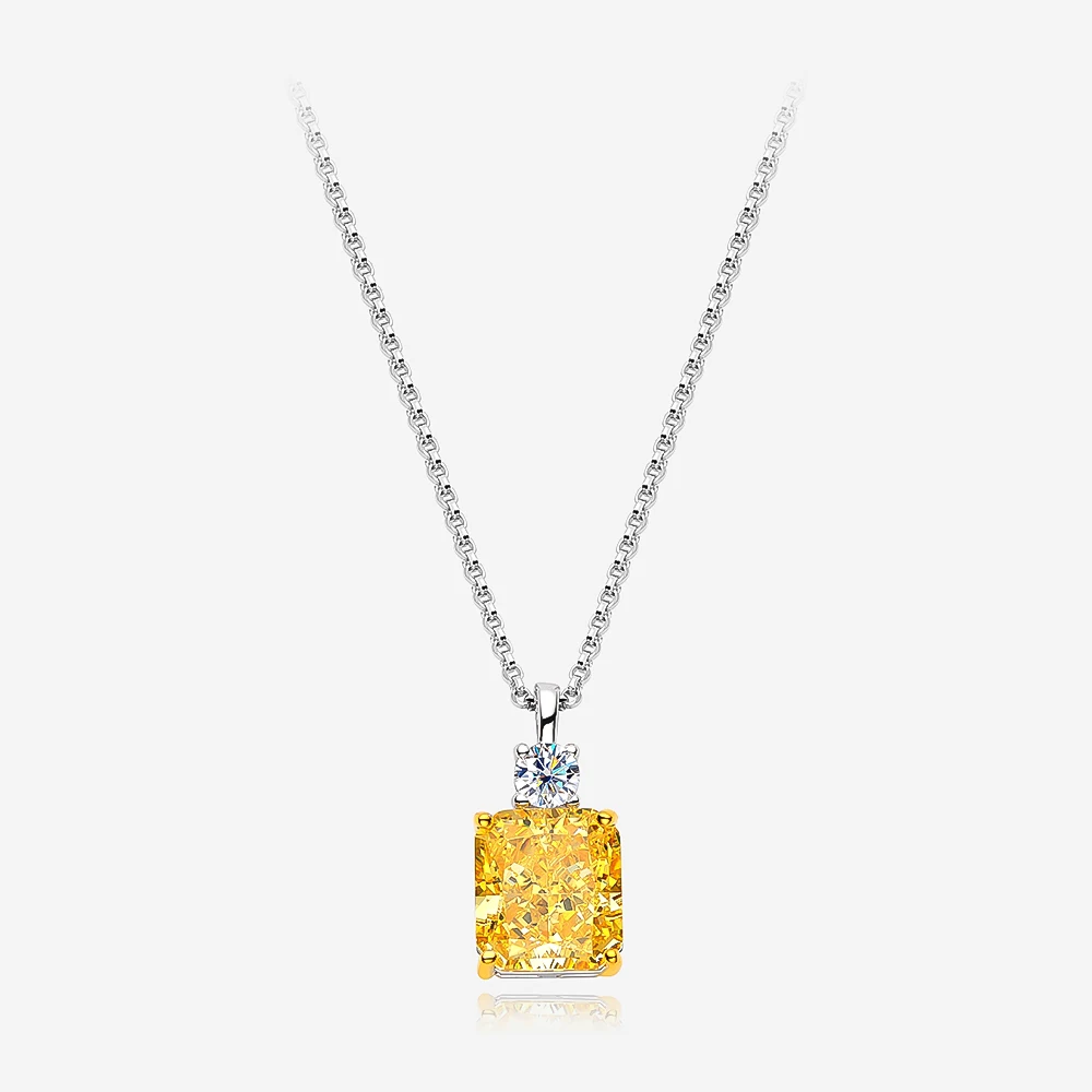 925 Sterling Silver 9*10mm Yellow Ice Cut Topaz High Carbon Diamoind Pendant Neckalce for Women Party