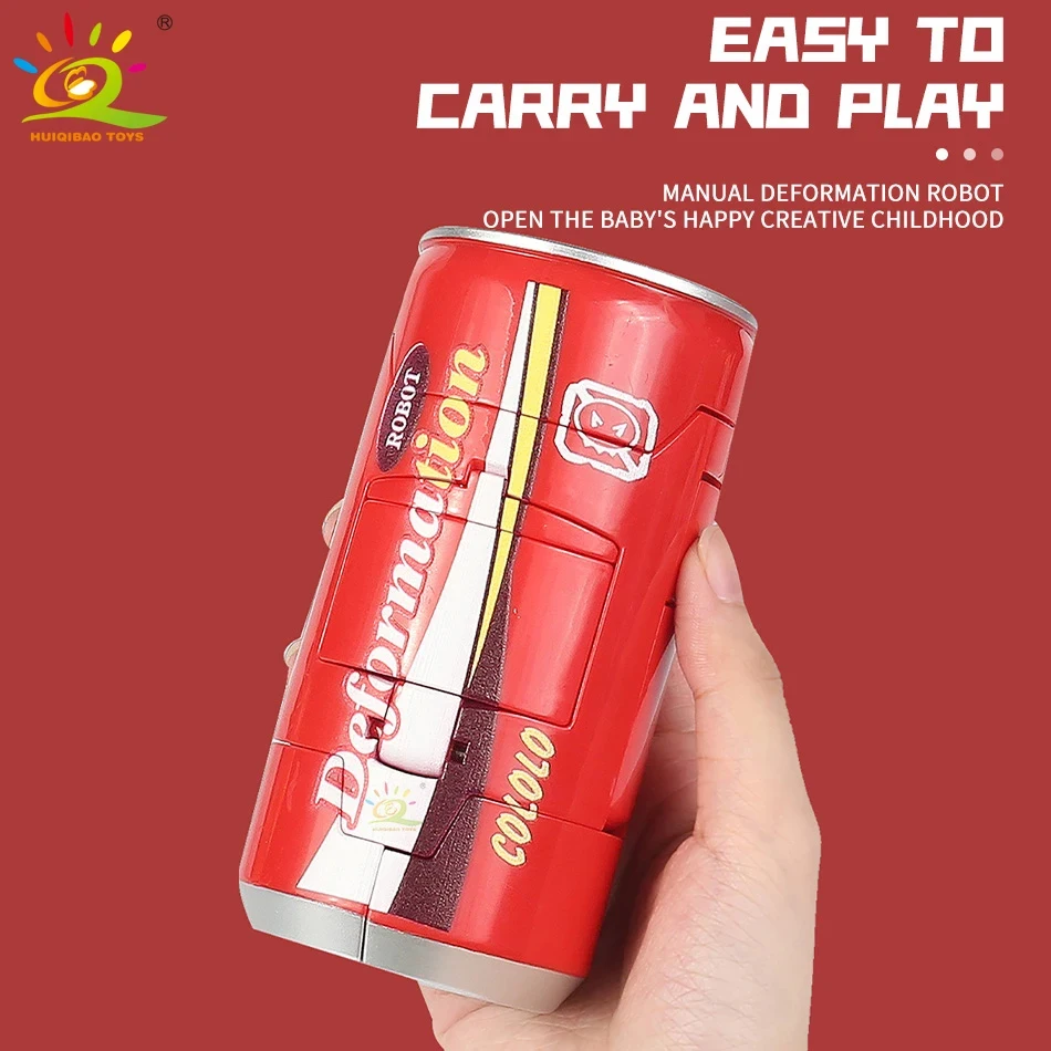 HUIQIBAO 변형 소다 로봇 액션 피규어 Can Mecha 크리 에이 티브 전사 모델 변형 교육 완구 어린이 소년 선물