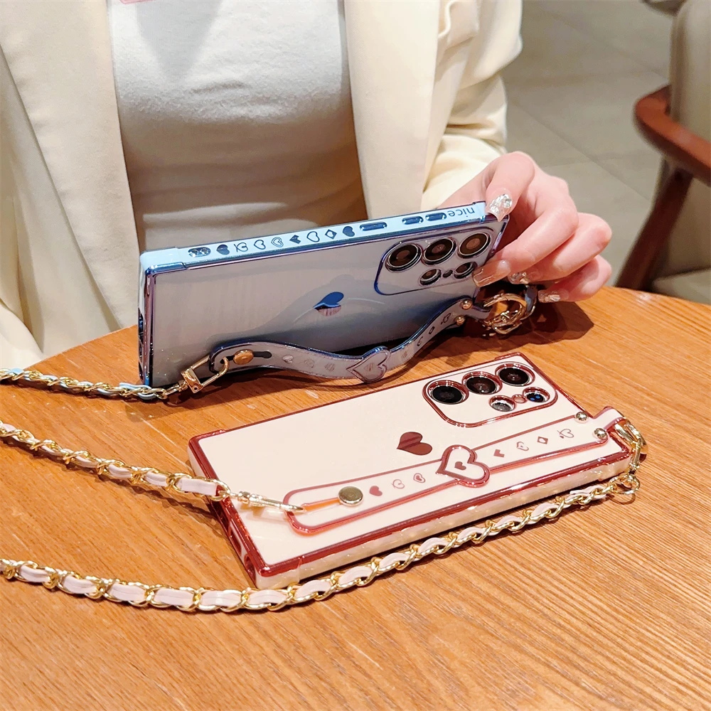 Elegant Heart Crossbody Cord Rope Case with Wrist Strap Holder
