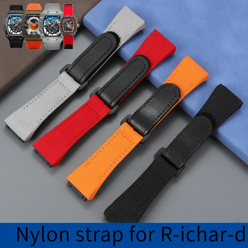 

Convex interface nylon + leather strap for Raci-n-g Red RM 07-01 RM50 53 Velcro bracelet Men's wristband black red orange strap