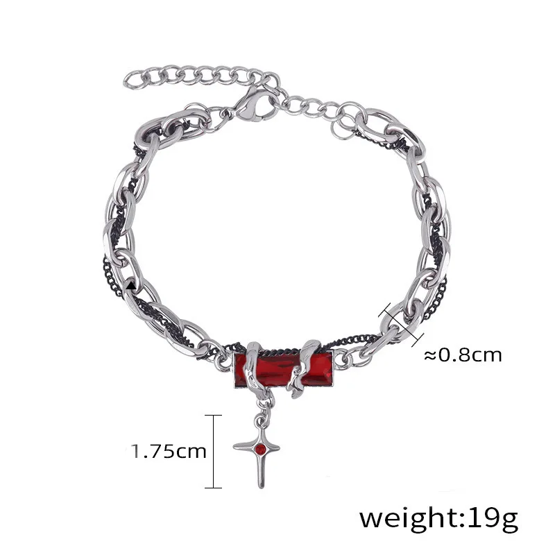 Punk Vintage Red Zircon Star Chain Bracelet For Women Men