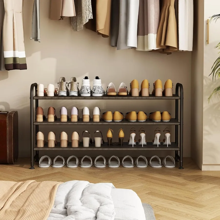 Shoe Rack 3 Tier Long Storage Organizer Wide Metal Shoe Shelf for Closet Entryway Brown