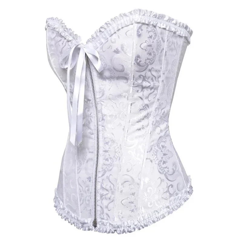 Corsets and Bustiers Women Sexy Overbust Zipper Front Corset Corsets Waist Bodyshaper Brocade Corset