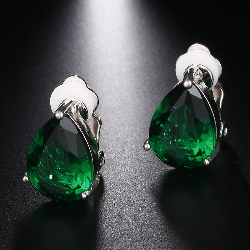 Ear Clip Earrings Clip Earrings Ear Clip Fashion Water Drop Cubic Zirconia With Elegant Blue Stone For Punk Girl Party Gift