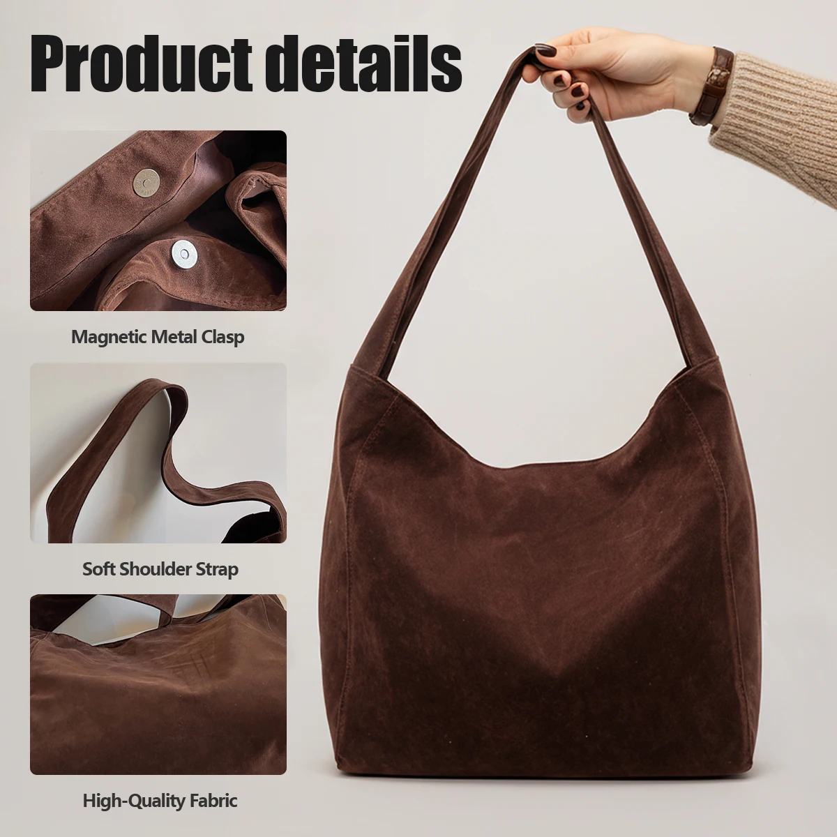 Tote Bag for Women 2025 New Large-Capacity Retro Commuter Vacation Travel Bag Single Shoulder Handbag Suede Leopard Print Autumn and Winter Student