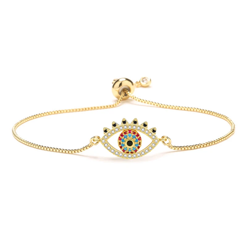 Cubic Zirconia Crystal Brass Nazar Evil Eye Charm Bracciale Box Chain Rainbow Cz Stones Red Cord Rope Regolabile Jewelry Present