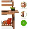 Outdoor Wooden Garden Potting Bench with Sliding Table, Dry Sink, Storage, and Locking Wheels