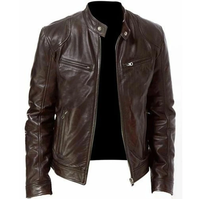 Fashion Men PU Leather Jacket Plus Size Black Mens Stand Collar Coats Leather Biker Jackets man Motorcycle Bomber Jacket man