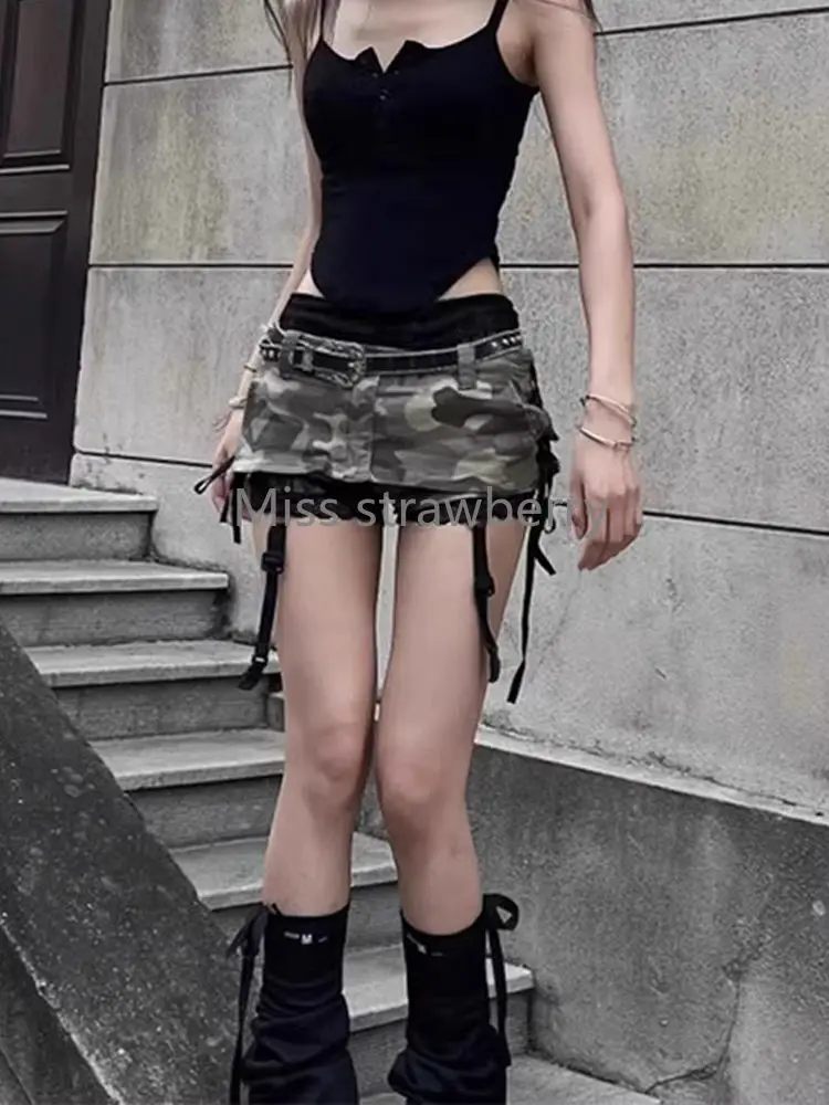 Y2k Gonne Aesthetic Gonna Mini Pieghettata Finta Due Pezzi Y2K