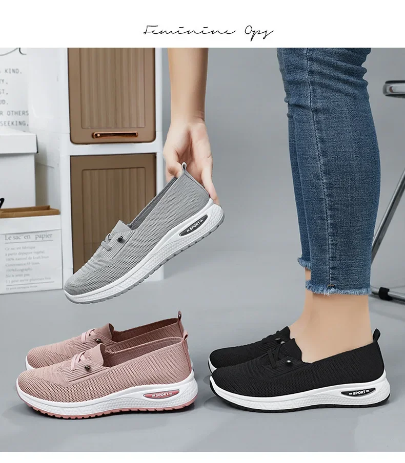 Womens Breathable Casual Walking Shoes - Fitness Flats in Pink Size 36-43