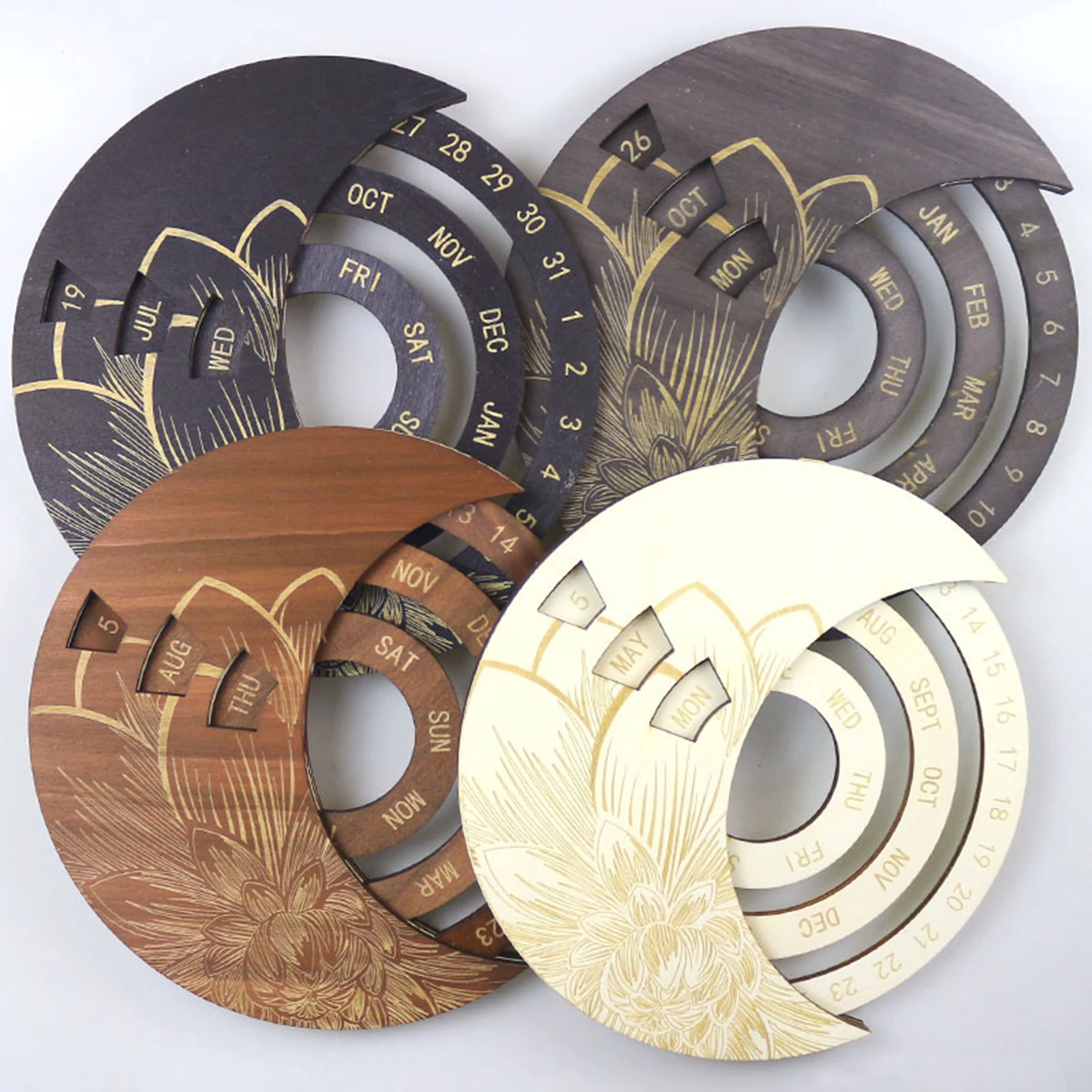 Perpetual Wooden Calendar Circular Rotation Calendar Rustic Wall Mount Daily Living Room Home School Office