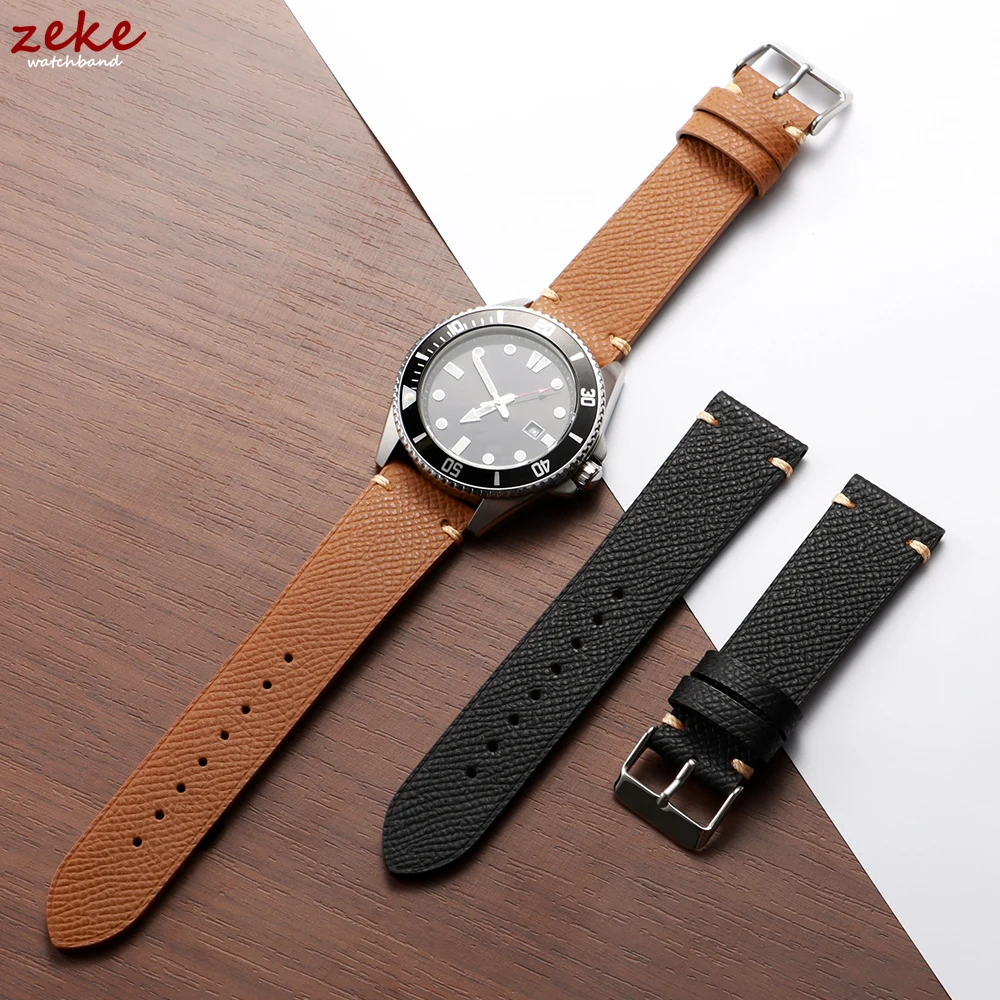 Premium Handmade Genuine Leather Strap - Soft Palm Grain Cowhide Watch Band in Black, Grey, and Brown (18/19/20/22mm)