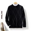 Men 100% Pure Cashmere Wool Soft Sweater O-neck Diamond Jacquard Pullover Autumn Winter Casual Thick Basis Jumper Large Size Top 2