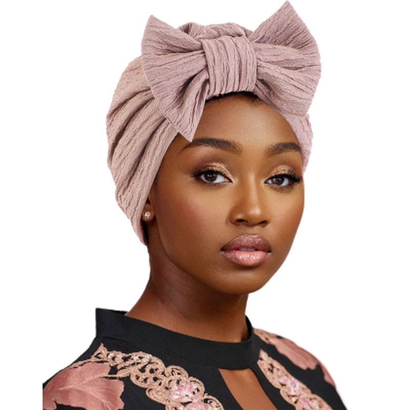 

Indian African Turban Bowknot Hat Women Muslim Hijab Stretch Chemo Cap Beanies Headties Hair Loss Bonnet Headscarf Wrap Cover