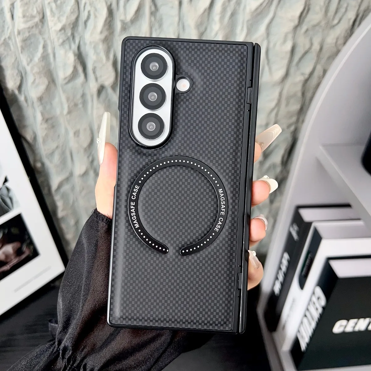 Carbon Fiber Magnetic Phone Case with Magsafe Wireless Charging and Hinge Protection
