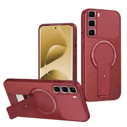 Carbon Fiber Pattern Stand Holder Case with Magnetic Wireless Charging Cover for Infinix Hot 60 Pro (RD)