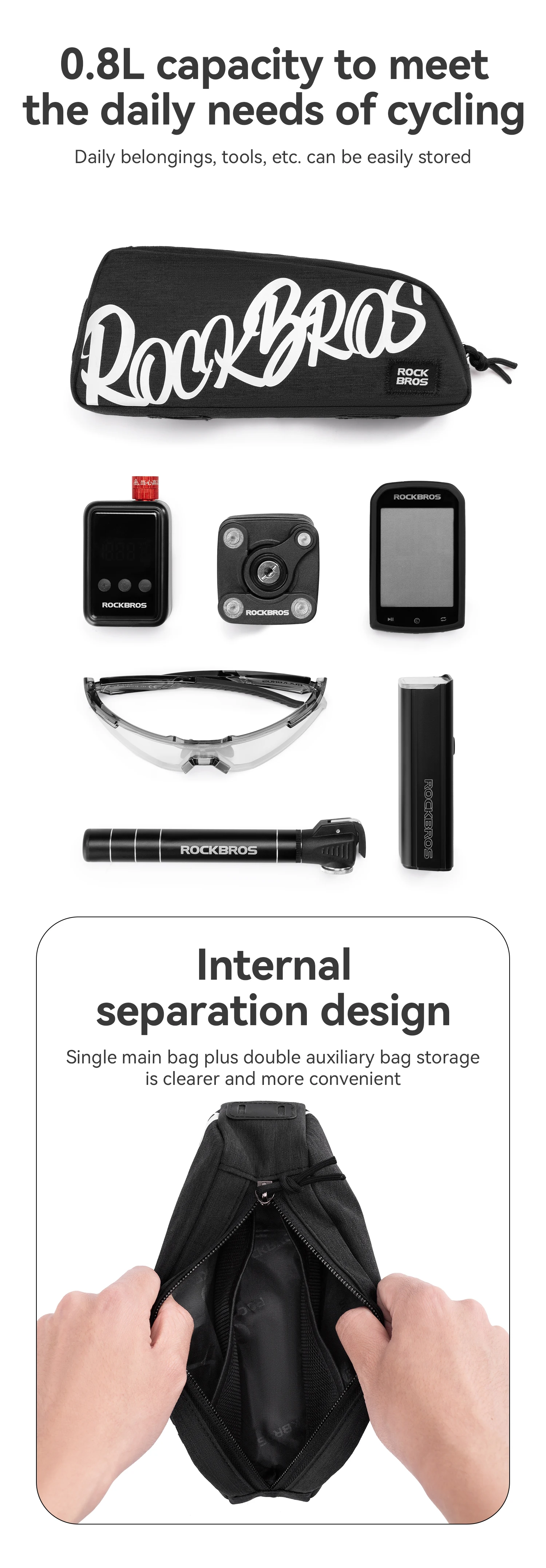 Description Picture 6 of itemROCKBROS Bicycle Tube Bag 0.8L Capacity Lightweight Compact Portable Bag Bicycle Top Tube Bag Item Storage Road Bike Accessories