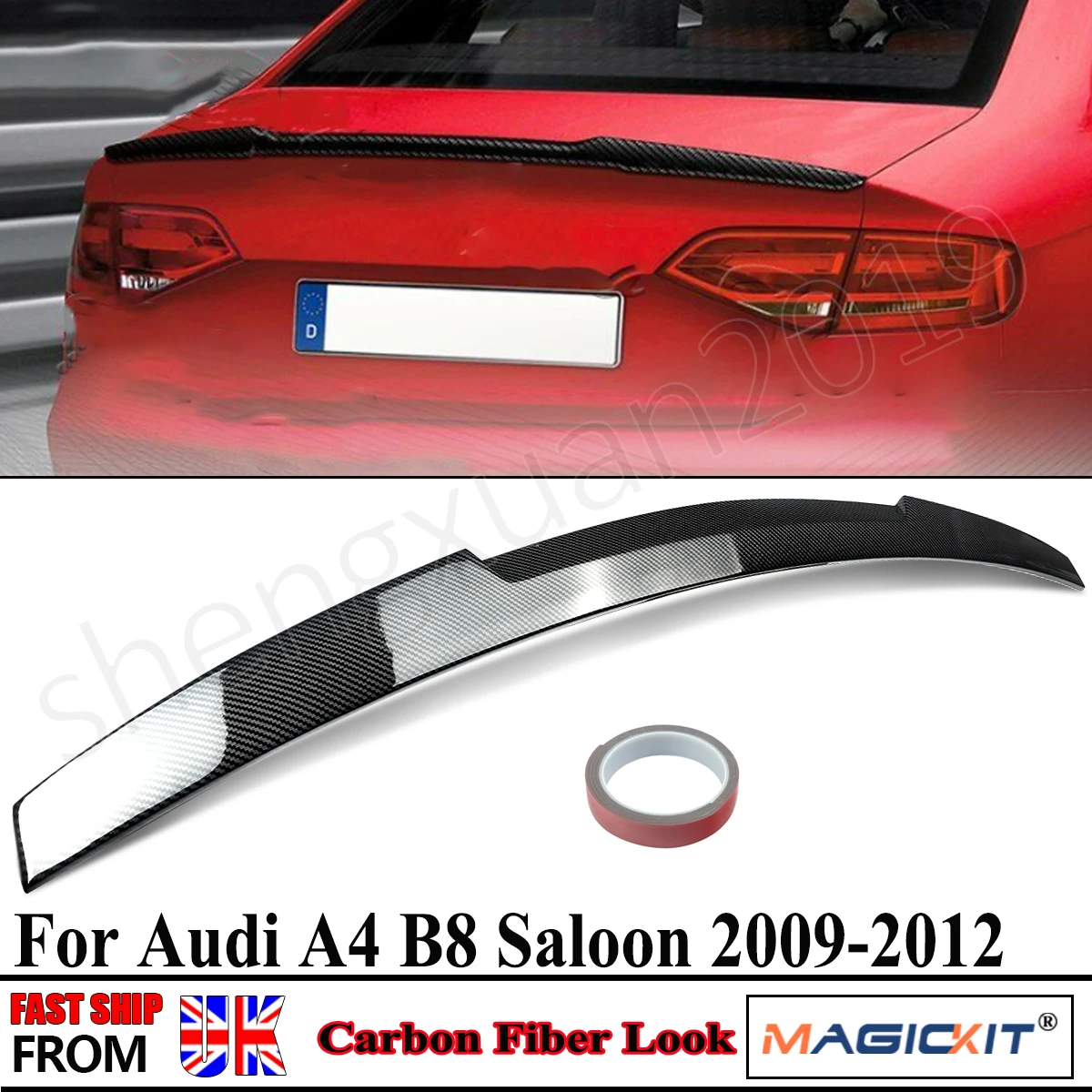 Rear Bumper Spoiler Lip for Audi A4 B8 S4 RS4 Saloon Rear Roof Trunk Wing M4 Style