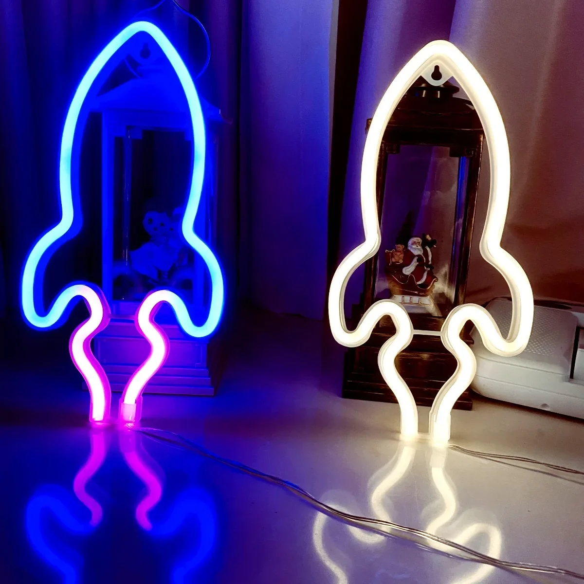 Planet LED Lights Neon Rocket Alien Bedroom Decor Night Lamp for Rooms Wall Art Bar Party Battery Powered with Stand