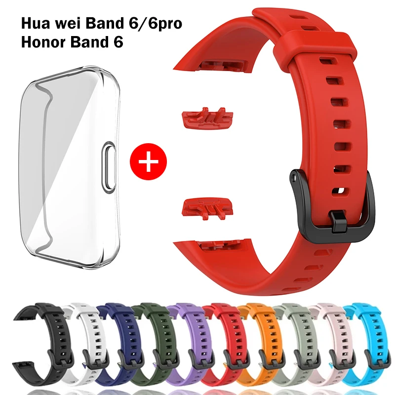 

Silicone correa For Huawei Band 6 strap 6 Pro Strap With TPU Full Screen Protector Case Replacement bracelet Honor Band 6 Strap