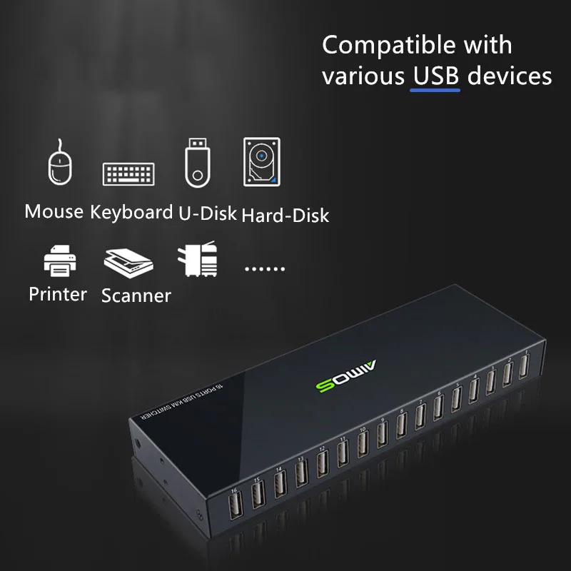 USB 2.0 스위치 KVM 스위처 스플리터 박스, 16 PC 공유 프린터 키보드 마우스 KVM 4K USB HDMI 스위치 박스, 비디오 디스플레이, 신제품