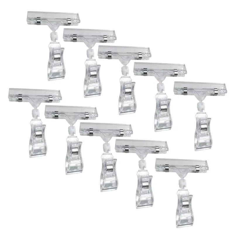 Price Tag Holder Clear Acrylic Merchandise Sign Clips Swivel Label Rack for Supermarkets Supply Store 25Pcs