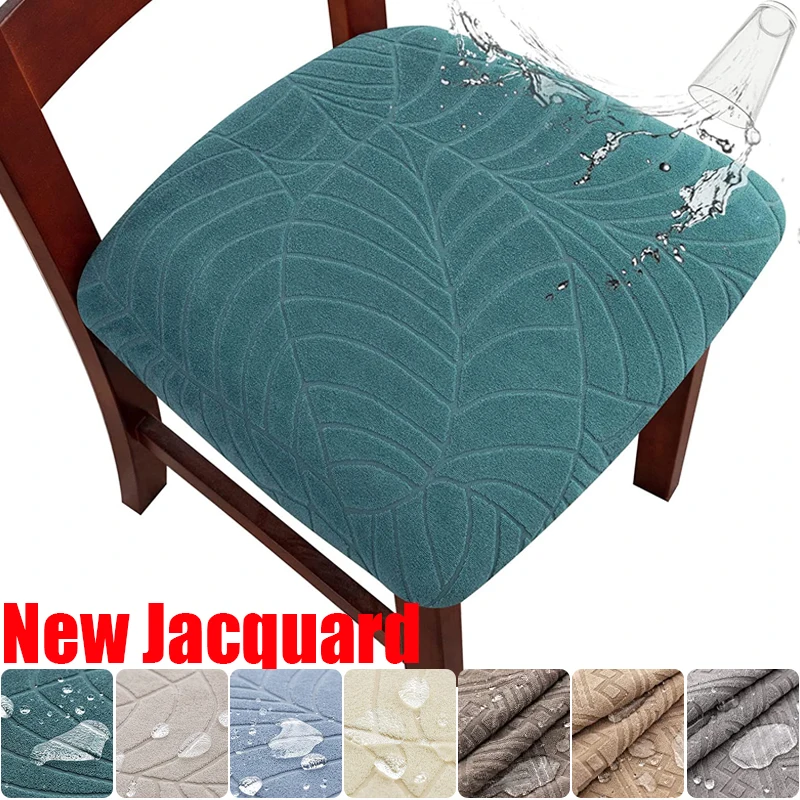 New Jacquard Dining Chair Cover Stretch Waterproof Seat Covers Kitchen Room Leave Shape Cushion