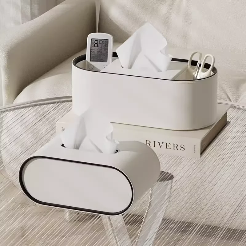 PU Leather Tissue Box With Storage Rack Home Decor Paper Holder Napkin Holder For Office Table, Countertop, Night Stand & More 4