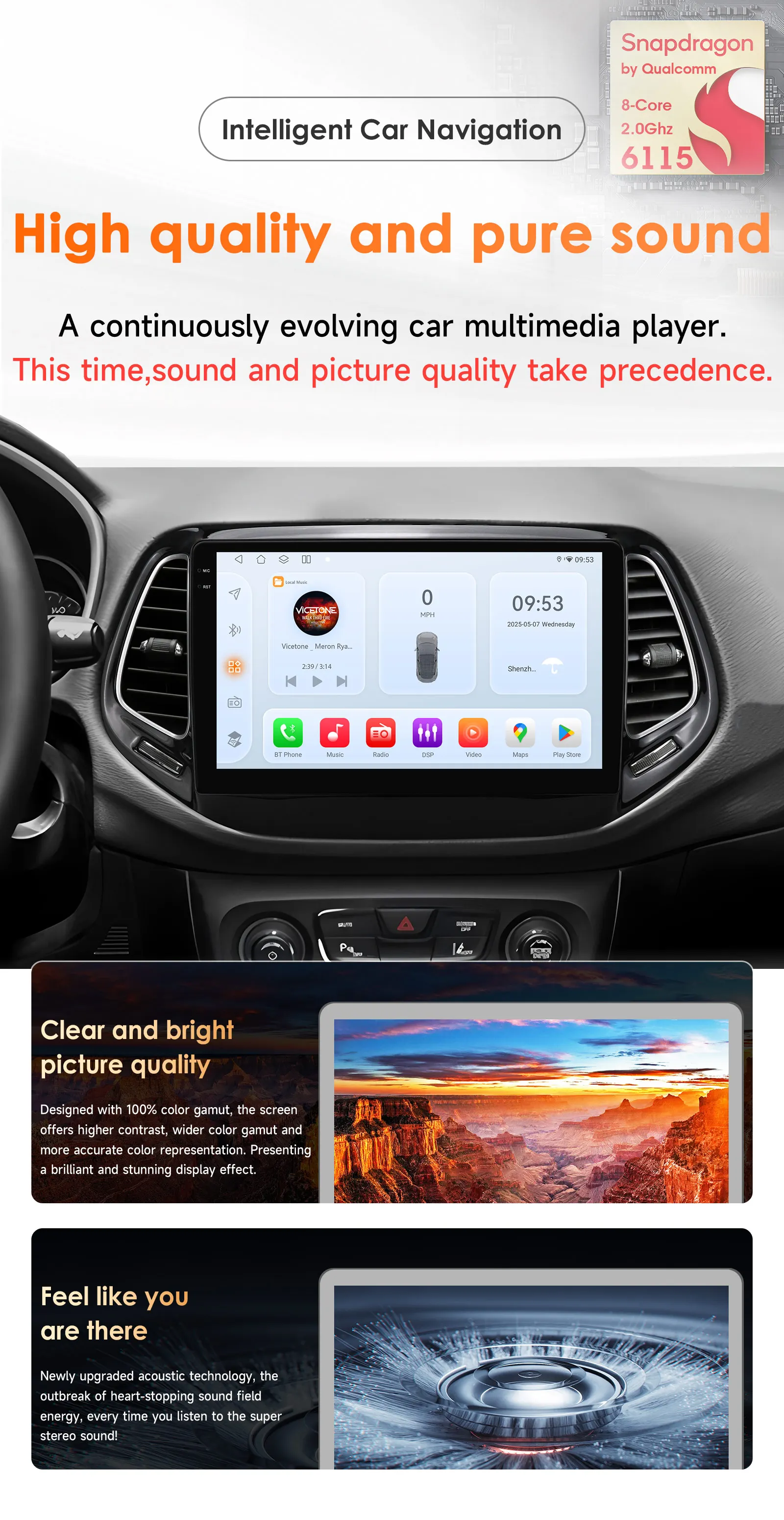Hizpo 8G 128G 2Din Android 14 Autoradio für Jeep Compass 2017-2020 Auto Multimedia GPS 4G DSP Carplay von Qualcomm Snapdragon 6115 – Detail 2