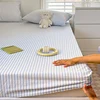 100% Cotton Single Product Bed Hat Yarn-dyed Washed The Fitted Series Striped 360 with Elastic Mattress Cover 200x220  Bedding 2