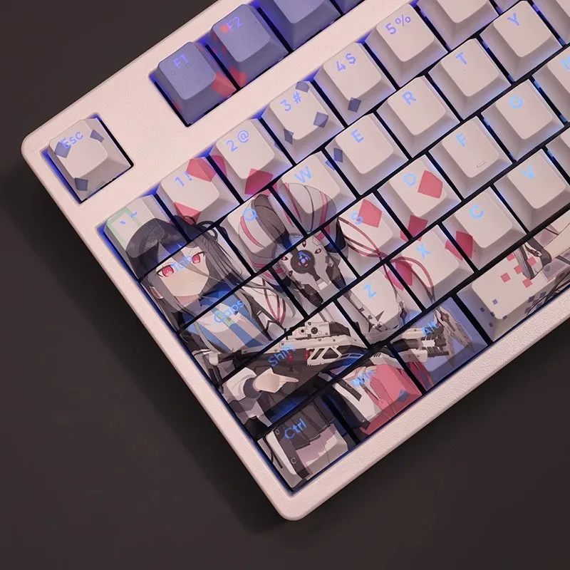 Backlit Anime Game Key Caps Arquivo Azul Elldou Arisu Pbt Tintura Subbed 61 87 104 108 Layout Perfil de Cereja Set - Imagem 2