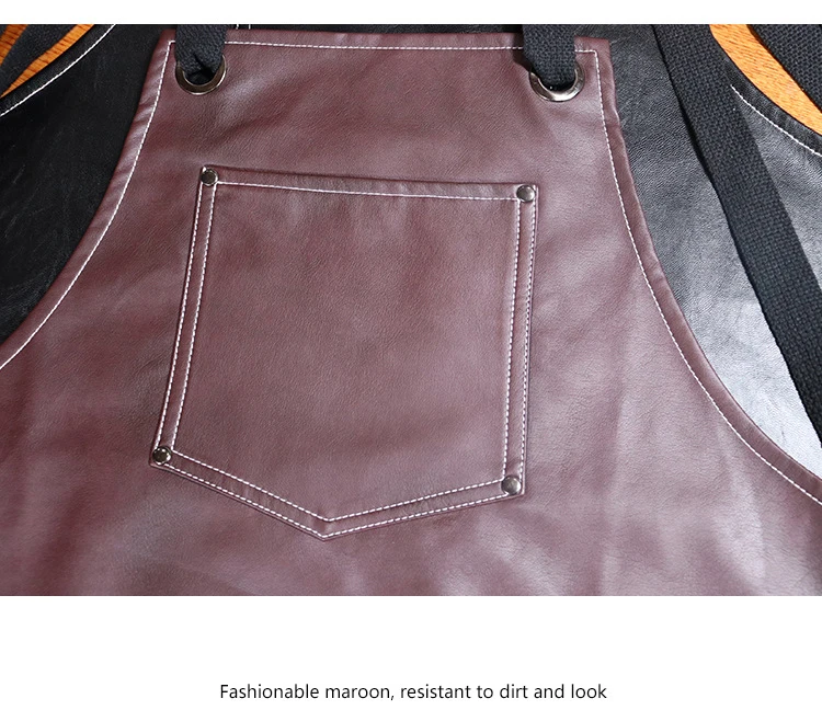 Description Picture 6 of itemWaterproof PU Soft Leather Apron for Catering Hairdressing and Beauty Service Staff H Shoulder Strap Work Apron