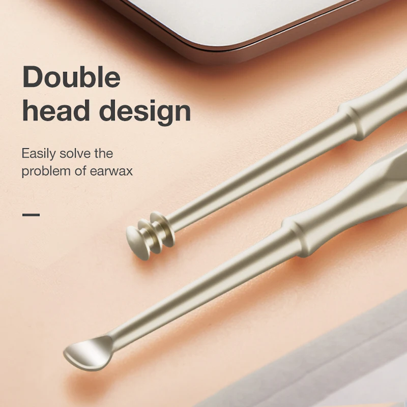 MR.GREEN Double Head Ear Wax Removal Ear Cleaner Double End Earwax Remover 360° Cleaning Ear Pick Stainless Steel Ear Care Tools 3