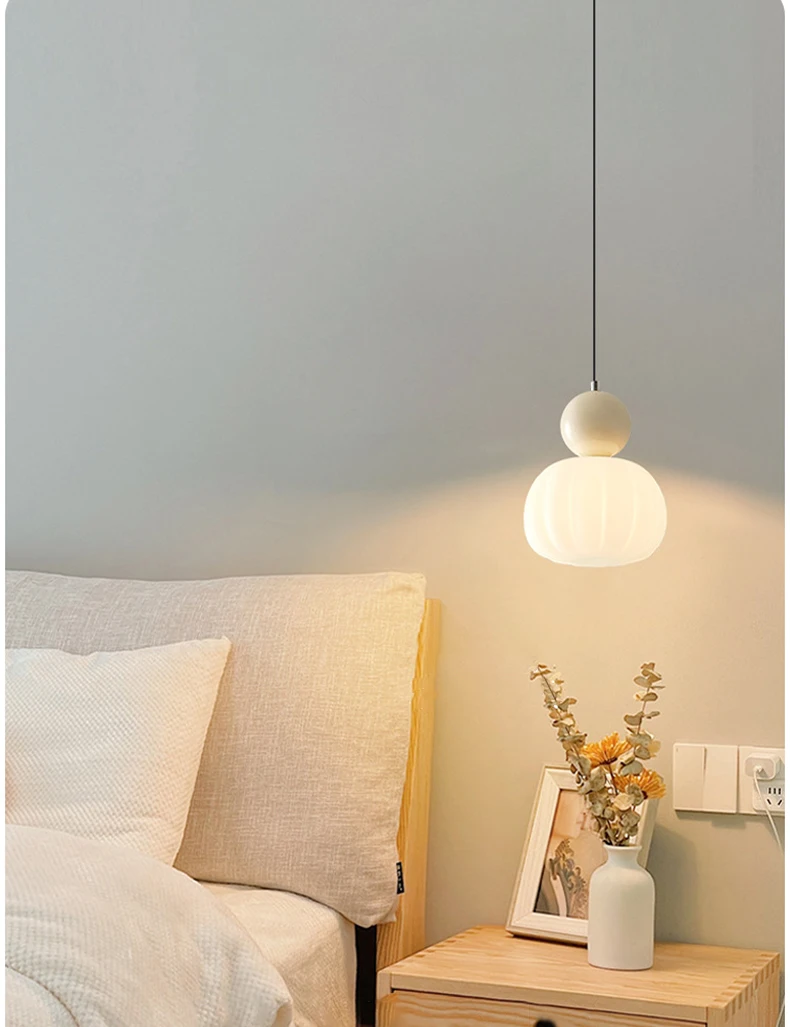 

Scandinavian Minimalist Pumpkin Bedside Pendant Lights Bedroom Dining Room Decoration Modern Led Pendant Lamp Ceiling Lighting