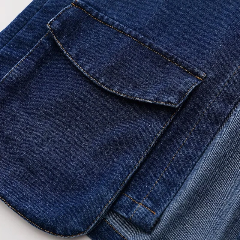 Chic Denim Lace Up Women‘s Shirt Fashion Loose Turn-down Collar Long Sleeve Female Shirts 2024 Sping Pocket Office Lady Top