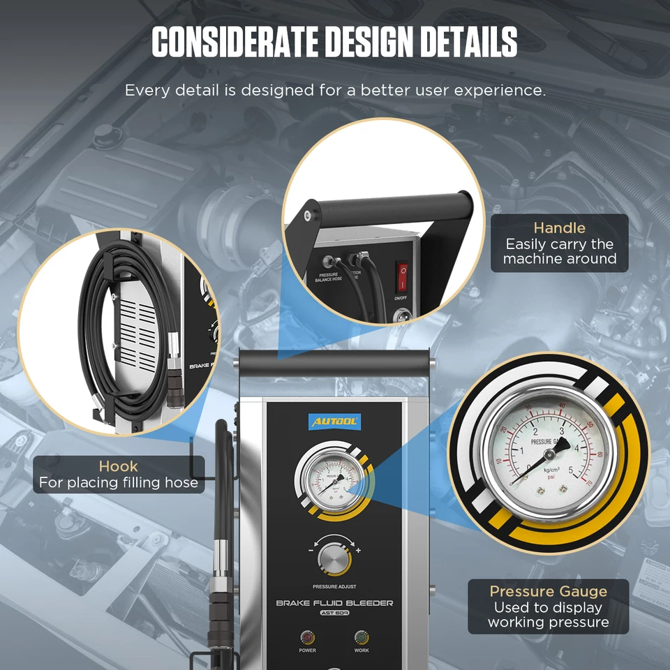 AUTOOL AST609 Kit Spurgo Liquido Freni 12V/220V - Doppia Modalità Pressione 0-3BAR Per Auto, Con Pompa Integrata - Foto 12