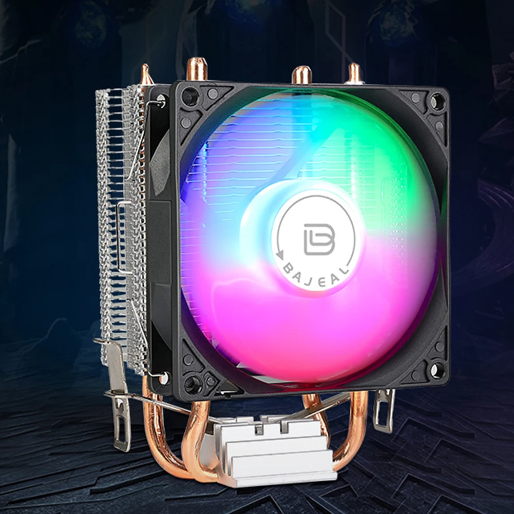 90mm CPU Air Cooler with 2 Heat Pipes Quiet Rainbow RGB Cooling Fan Silent RGB Fan for Intel 1150/1151/1155/1156/1200 AMD AM2