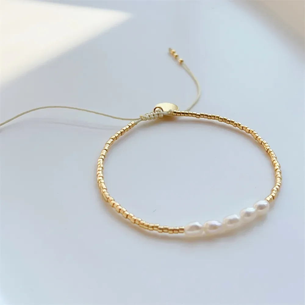 KKBEAD Miyuki Armbänder für Frauen Geschenk Luxus Natürliche Perle Armband Gold Farbe Perlen Einfache Dünne Pulseras Femme Mode Schmuck